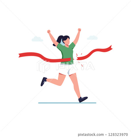 Woman crossing finish line running race victorious celebration vector illustration Woman crossing finish line running race victorious celebration vector illustration 128323970