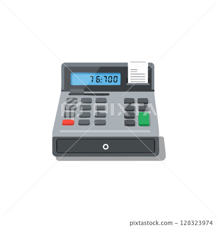 Electronic cash register with receipt printing and numeric display vector illustration Electronic cash register with receipt printing and numeric display vector illustration 128323974