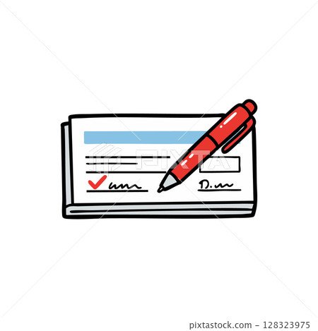 Hand drawn red pen signing check document financial payment illustration vector Hand drawn red pen signing check document financial payment illustration vector 128323975