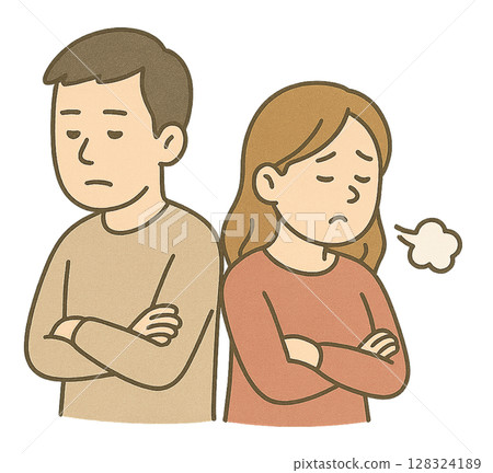 Illustration of an awkward couple after a fight 128324189