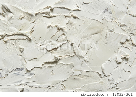 Here is a closeup view of a white wall that has a textured surface. AI-generated content. 128324361