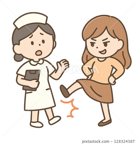 Illustration of violence against a nurse Illustration of violence against a nurse 128324387