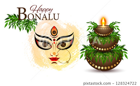 Happy Bonalu, traditional Telugu Festival in Telangana State, Hyderabad, Secunderabad. Bonalu Panduga Subakanshalu. Vector illustration isolated on white background Happy Bonalu, traditional Telugu Festival in Telangana State, Hyderabad, Secunderabad. Bonalu Panduga Subakanshalu. Vector illustration isolated on white background 128324722