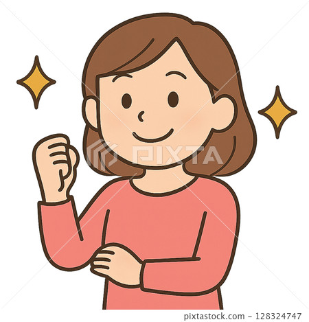 一個女人微笑著做出膽量的姿勢 一個女人微笑著做出膽量的姿勢 128324747