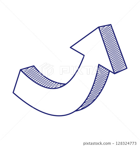 Curved Upward Arrow with Sketch Style Shading Vector Illustration. A dynamic, three-dimensional curved arrow pointing upward and to the right. Curved Upward Arrow with Sketch Style Shading Vector Illustration. A dynamic, three-dimensional curved arrow pointing upward and to the right. 128324773