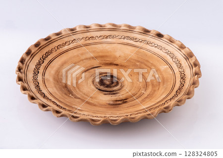Brown Ceramic Plate dish on white background Brown Ceramic Plate dish on white background 128324805