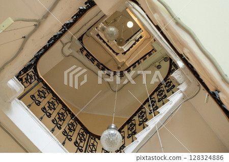 Low Angle View of Stairwell Architecture 128324886