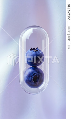 blueberries encapsulated on soft gradient background, modern art concept 128325140