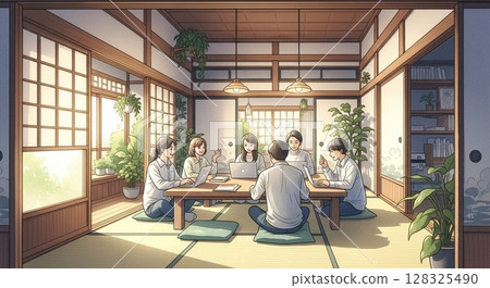 Young people from rural areas working in old houses 128325490