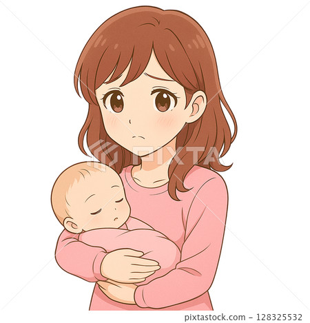 Illustration of a mother struggling with childcare 128325532