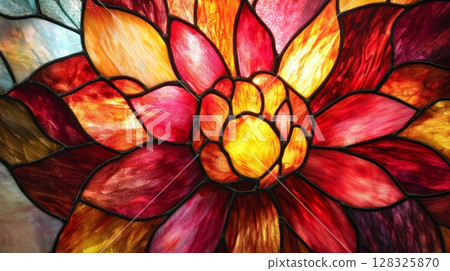 Stained glass flower pattern with vibrant colors 128325870