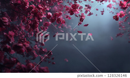 A fantastic landscape frame of red flowers blooming in the night sky 128326146