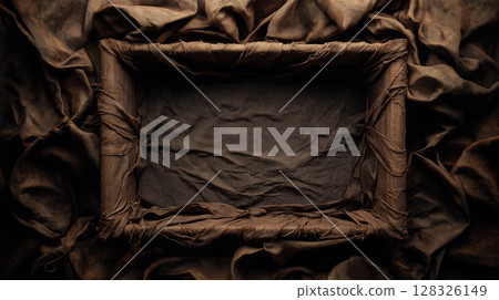 The frame covered in brown cloth gives a sense of the passage of time. 128326149