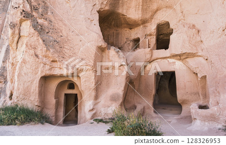 Rock-cut Holy Cross Church at Zelve Valley, Cappadocia, Turkey 128326953