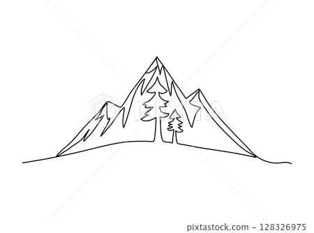 Mountains. One line drawing vector illustration. Mountains. One line drawing vector illustration. 128326975