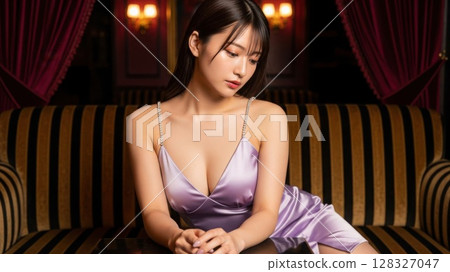 The hostess looks down at the table. The hostess looks down at the table. 128327047