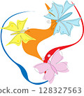 Bright and beautiful butterflies with colorful ribbons 128327563