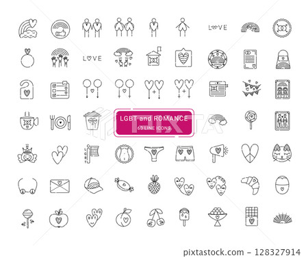 LGBT, love and romance, 60 cute line vector icons 128327914