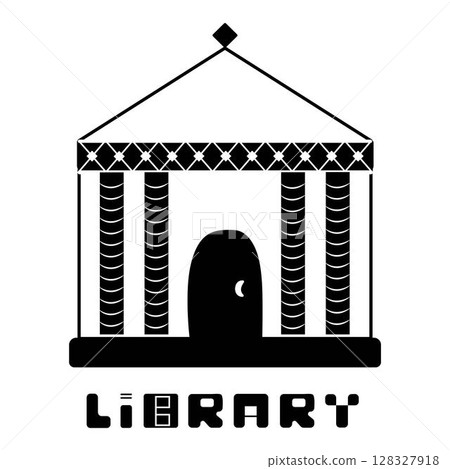 Library, black and white illustration 128327918