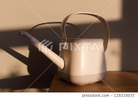Elegant Modern Watering Can Exuding Minimalism in a Soft Natural Light Setting, Ideal for Indoor or Outdoor Gardening Enthusiasts Seeking Stylish Solutions 128328035