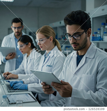 Modern Science Research. Diverse Team in Laboratory Setting. 128328109