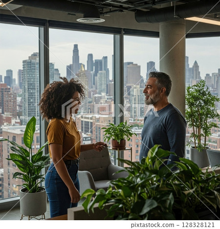 Modern Office Conversation with City View 128328121