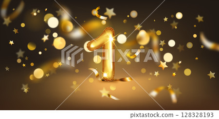 Number 1 surrounded by stars and bokeh lights. Number 1 surrounded by stars and bokeh lights. 128328193