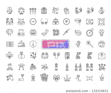 LGBT signs and symbols, 60 cute line vector icons LGBT signs and symbols, 60 cute line vector icons 128328632