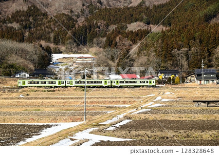 The Kamaishi Line as seen from the rice paddies near the Tono Kaze no Oka roadside station The Kamaishi Line as seen from the rice paddies near the Tono Kaze no Oka roadside station 128328648