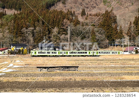 The Kamaishi Line as seen from the rice paddies near the Tono Kaze no Oka roadside station The Kamaishi Line as seen from the rice paddies near the Tono Kaze no Oka roadside station 128328654