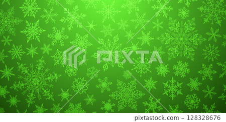 Christmas illustration with various snowflakes on green. Christmas illustration with various snowflakes on green. 128328676