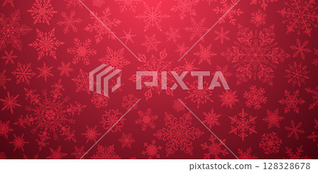 Christmas illustration with various snowflakes on red. 128328678