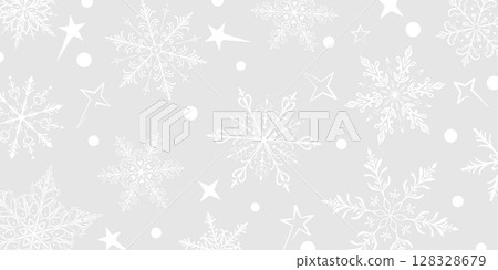 Christmas illustration with large snowflakes on gray. 128328679