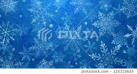 Christmas illustration with large snowflakes on blue. 128328685