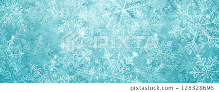 Christmas illustration with large snowflakes and sparkles in light blue. Christmas illustration with large snowflakes and sparkles in light blue. 128328696