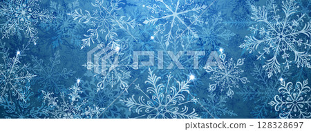 Christmas illustration with large snowflakes and sparkles in blue. Christmas illustration with large snowflakes and sparkles in blue. 128328697