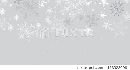 Christmas illustration with falling snowflakes on gray. Christmas illustration with falling snowflakes on gray. 128328698