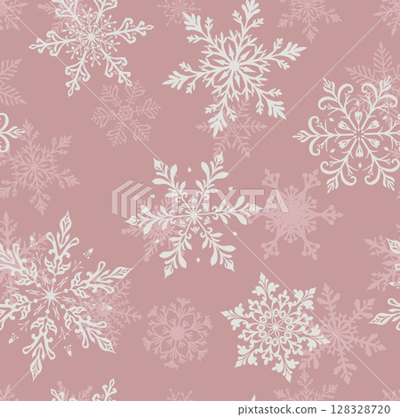 Christmas seamless pattern with snowflakes on pink. 128328720