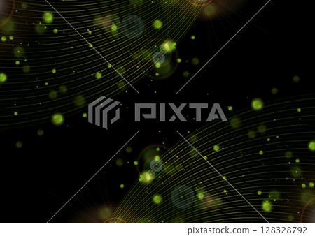 Abstract green neon background with wavy lines and bokeh lights 128328792