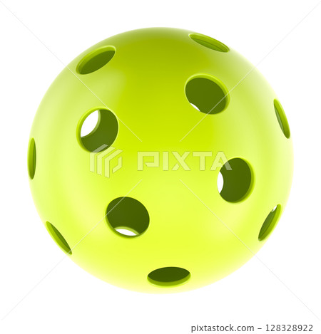 Pickleball ball with holes, bright green. 3D rendering Pickleball ball with holes, bright green. 3D rendering 128328922