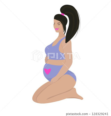 Cute pregnant brunette in swimsuit, illustration Cute pregnant brunette in swimsuit, illustration 128329241