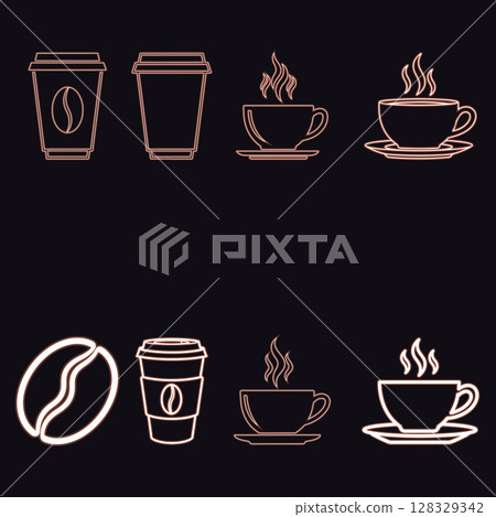 Awesome Neon Coffee Icons Set. Awesome Neon Coffee Icons Set. 128329342