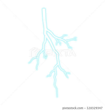 Blue Glowing Lightning Strike Isolated On Transparent Background. 128329347
