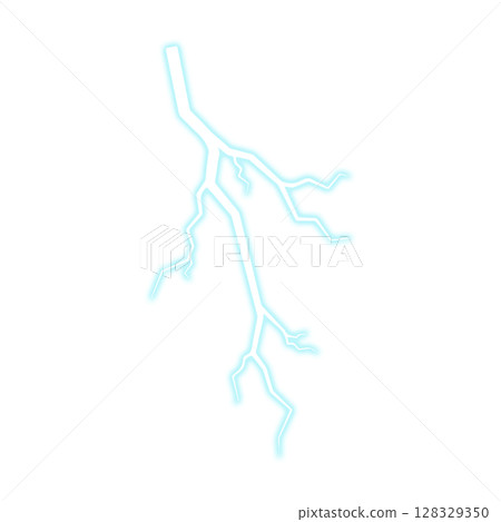 Blue Glowing Lightning Strike Isolated On Transparent Background. Blue Glowing Lightning Strike Isolated On Transparent Background. 128329350