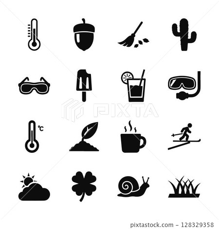 Vector Icons for Seasons, Weather, and Nature. 128329358