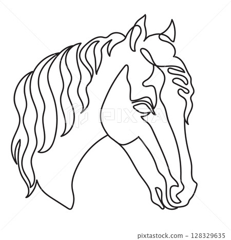 Horse head with long mane vector continuous one line drawing Horse head with long mane vector continuous one line drawing 128329635
