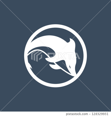 ocean animal silhouette design dolphin logo concept with black silhouette minimalist simple illustration of ocean product brand template 128329931