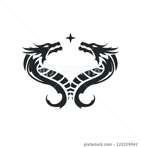 mystical animal legend design with simple dragon logo silhouette and vintage retro ancient illustration templet design mystical animal legend design with simple dragon logo silhouette and vintage retro ancient illustration templet design 128329942