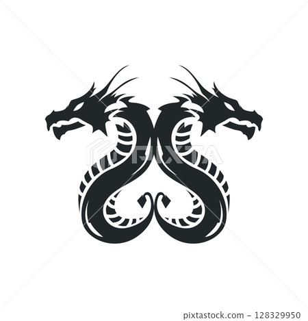 mystical animal legend design with simple dragon logo silhouette and vintage retro ancient illustration templet design 128329950