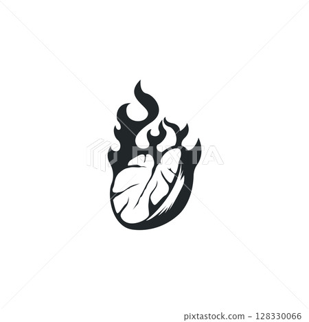 silhouette of steak logo with vintage old minimalist concept with meat, fire and knife, illustration of steak symbol grilled meat templet brand restaurant, food, bar, cafe and poster 128330066